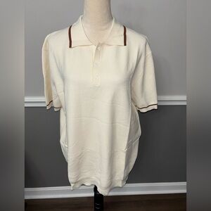 Cream Polo Shirt with Brown Trim